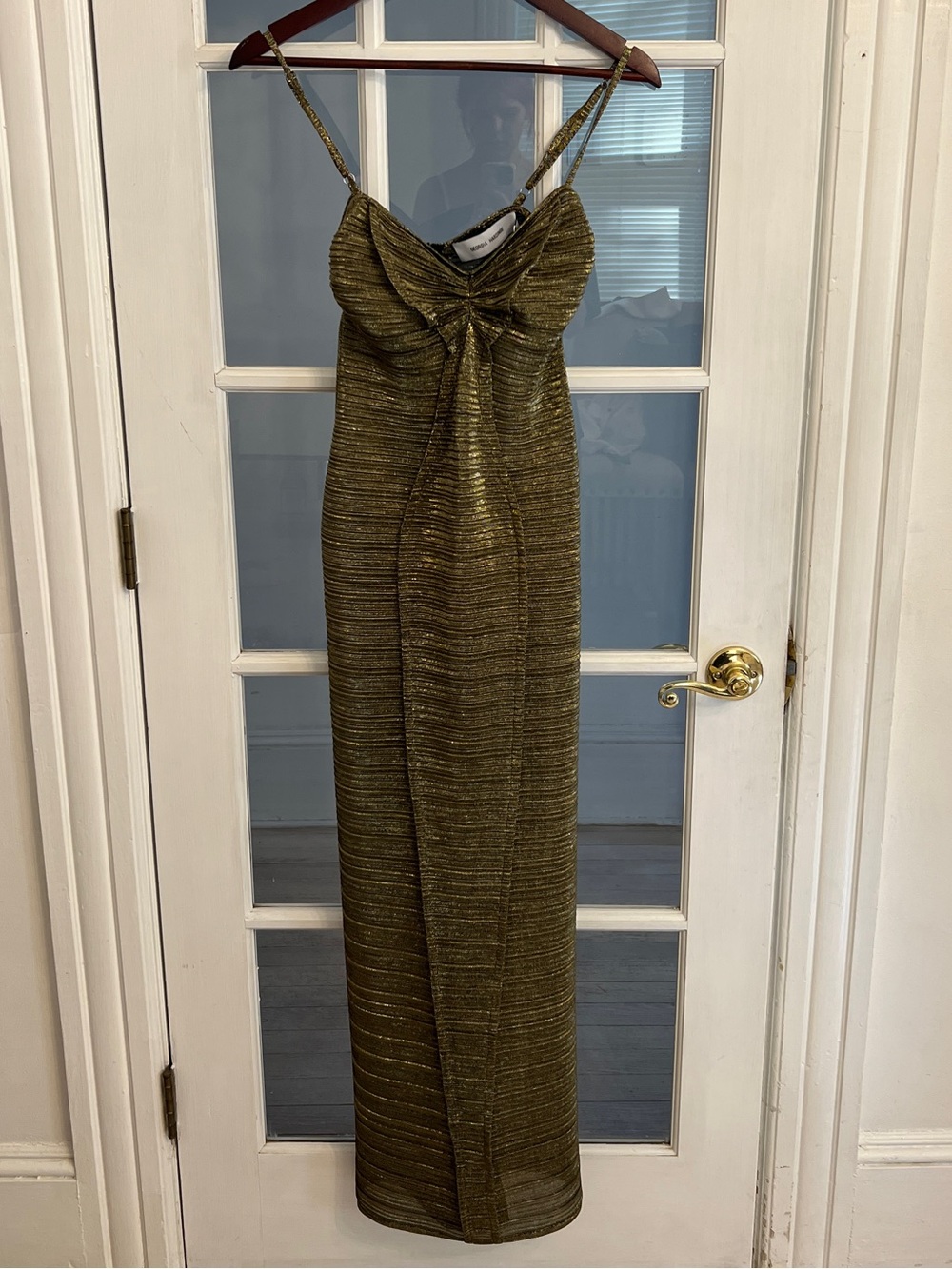GEORGIA HARDINGE Women’s Element Metallic Gold Ruched Maxi Dress Gown Size 6